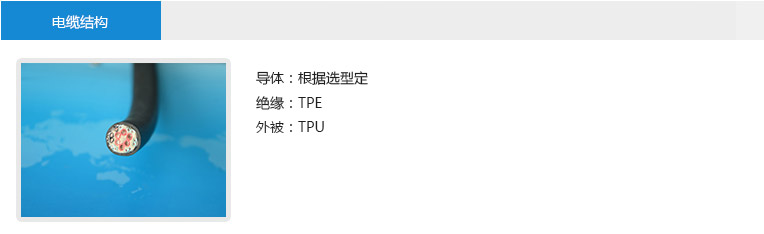 電纜結構： 導體：根據(jù)選型定 絕緣：TPE 外被：TPU
